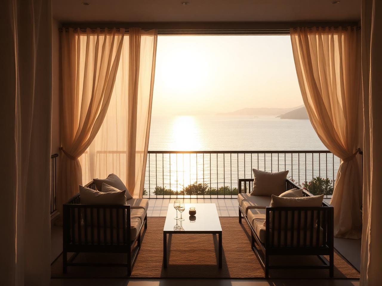 Terrazza suite con vista mare al tramonto
